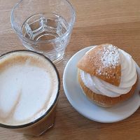 Vegan Semla and latte at Delivore in Stockholm