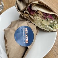 Wrap with tofu and potato salad  at Delivore in Stockholm