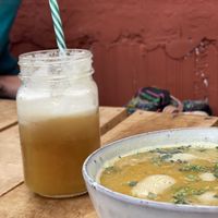 soup an jugo de piña at Cultura Viviente in Pisac