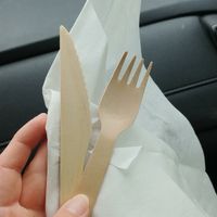 To Go Silverware: wooden, they were out of straws for the drinks at Black Bear BBQ in Asheville