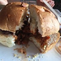 Half each of the jackfruit sandwich and soy curls sandwich. Definitely recommend the jackfruit over the soy curls. at Black Bear BBQ in Asheville