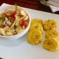 Vegan ceviche and plantain chips   at El Sitio in Mindo