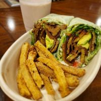 All Vegan and my Strawberry Heaven smoothie in the back at Daisy's Cafe II in Hazel Crest