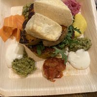Tofu on sweet potato fritter with pickles and dips at Wild Spice Kitchen in Annerley