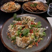 New school dumplings, lotus roots and pickles.  at Hills Dumplings in Helsinki