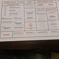 Menu  at Hills Dumplings in Helsinki