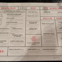 Menu at Hills Dumplings in Helsinki