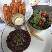 Tartare (beetroots) + sweet potato fries  at Ellis Gourmet Burger in Liege