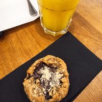 Vegan cookie and fresh made orange juice at Maison Charlotte Busset in Cannes