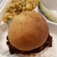 Takeout jackfruit burger with a side of Mac and cheese  at Yeto's in Biddeford