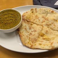 Masala kulcha with sag paneer   at Raja in Naha