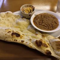 Lunch set menu 1000 yen. Veggie curry, plain naan and salad. at Raja in Naha