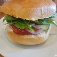 Vegan sandwich on a bagel at avenue cafe in New Orleans