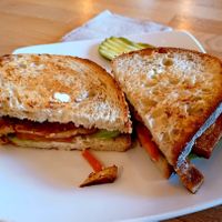 Tofu bacon Lettuce and tomato sandwich at The Hostel Cafe in Portland
