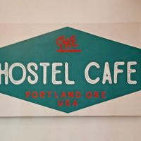 Interior sign at The Hostel Cafe in Portland