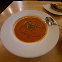 Dinner: Soup of the day: tomato soup (Vegan, of course, and DEELISH!) at The Hostel Cafe in Portland