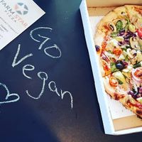 Veggie pizza with daiya cheeze at Farm Star Pizza in Chico