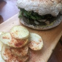 Lentil burger. The few potatoes were good    at Lxs de Abajo in Zacatecas