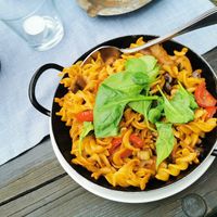 Nudelpfanne. Bisschen scharf geworden. Vegane Suppe gibts auch. at Trattlers Einkehr in Bad Kleinkirchheim