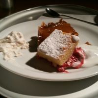 Sticky toffee pudding, sponge cake, chai tea cream at Tibits in London