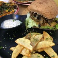 Vegan house burger with great fries at VEGAN GARDEN in Barranquilla