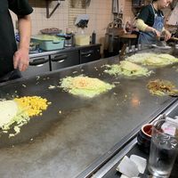 Everyone in their own space...mine covered in corn😄if you worry about your vegan food cooked on the same grill as meat—they scrub down the grill extremely well after every one at Hassei in Hiroshima