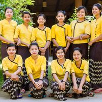Our lovely waitresses are happy to serve you.
 at 7 Sisters Restaurant in Bagan