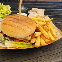 Burger with bacon and cheese (all vegan) at The Blue Bell in Conwy