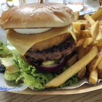 Kamakawiwo’ole Burger with avocado and grilled teriyaki pineapple  at The Blue Bell in Conwy