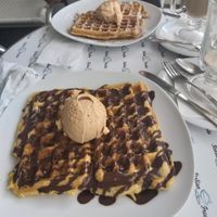 Vegan waffles with peanut butter ice cream at Italian Freddo in Albufeira