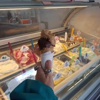 Peanut butter sugar free and chocolate gelato at Italian Freddo in Albufeira