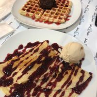 Chocolate and hazelnut ice-cream with cherry and strawberry topping at Italian Freddo in Albufeira