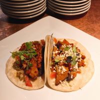 Vegetarian black bean tacos, vegan without cheese at Espíritu in New Orleans