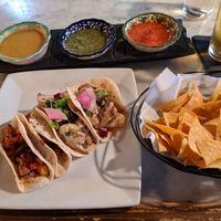 Sweet potato and cauliflower tacos with salsa flight at Espíritu in New Orleans