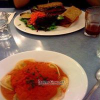 Ananda Fuara Vegan Neatloaf Sandwich and Vegan Raviolis at Ananda Fuara in San Francisco