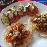 Main dish of set lunch - tacos with salad at Pachamama Health in Veracruz