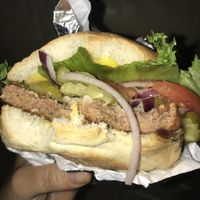 Vegan beyond burger with cheese at M.A. Burger in South Elgin