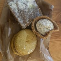 Sweets for 6€ a piece. You have to take at least three.   at Rose's Bakery in Corfu