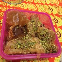Selection of vegan baklava I took to the ship with me, I bought my own box that seals well at Rose's Bakery in Corfu