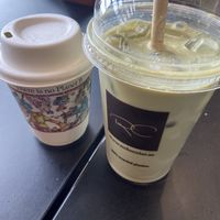 Cappuccino and iced matcha. Both with oat milk.   at ARN - RC Chocolat - T5 in Stockholm