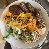 Buddha Bowl with Barley-otto Fritters  at GRØD in Aarhus