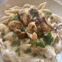 Vegan Pasta met cashewsaus en vegan Parmezaanse kaas en gegrilde bloemkool   at Spritz in Antwerpen