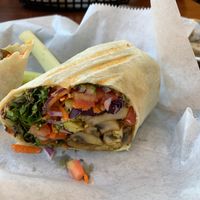 Veggie wrap with carrots and celery as a side  at Serendipity Market & More in Frederick