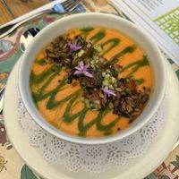 Papaya gazpacho   at Flora Farms in San Jose Del Cabo