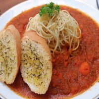 Homemade Bolognese sauce with additonal two baguette to dip in bolognese sauce. at Blue in Penang