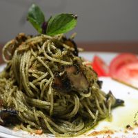 Homemade pesto sauce with grilled mushroom. at Blue in Penang