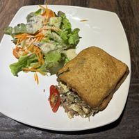 tofu pocket filled with curry  at Shanti Lodge in Bangkok