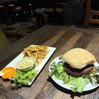burger and fries (fries are not coming with the burger)  at Shanti Lodge in Bangkok