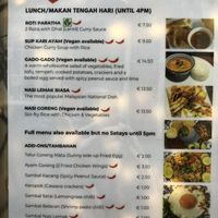 Lunch menu at Wau Restaurant in Amsterdam