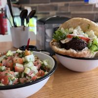 Ensalada Israelí y Falafel en Pita Bread   at Eat Bar in Playa Del Carmen